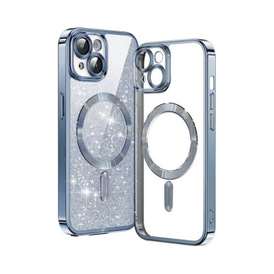 Husa iPhone 15, Crystal Glitter MagSafe cu Protectie La Camere, Light Blue